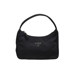 Prada Hobo Handbag Triangle Logo Plate Black